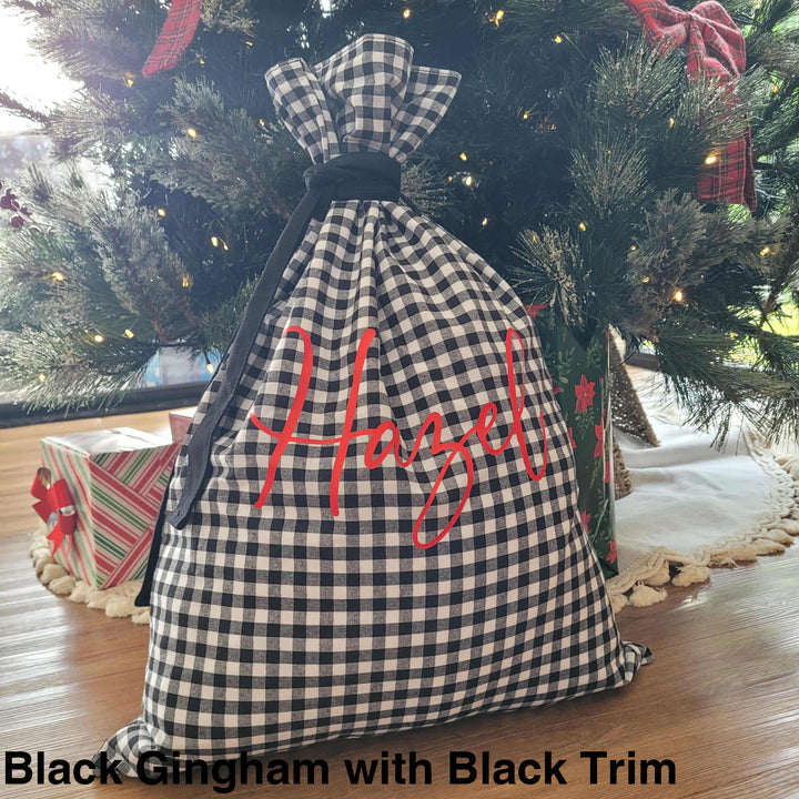 Gingham Cotton Christmas Sack Black Gingham with Black Trim