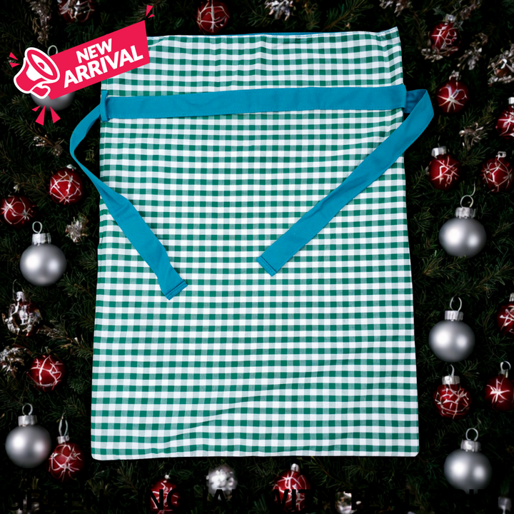 Gingham Christmas Sack Green Gingham with Teal Trim