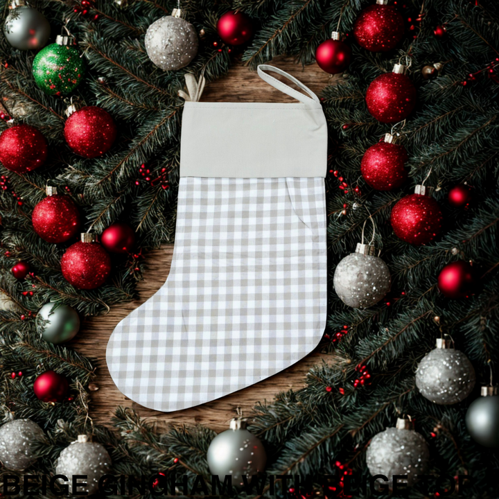 Gingham Christmas Stocking Beige Gingham with Beige Top