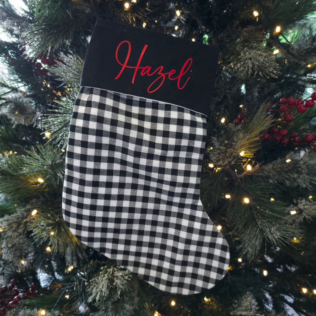 Gingham Christmas Stocking Black Gingham with Black Top