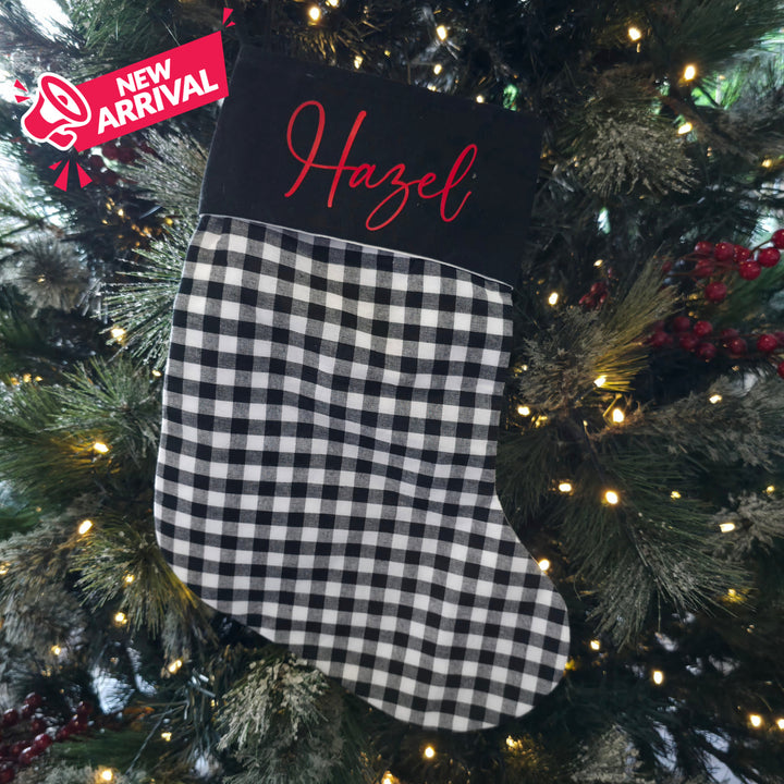 Gingham Christmas Stocking Black Gingham with Black Top