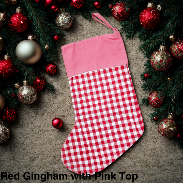 Gingham Christmas Stocking Red Gingham with Pink Top