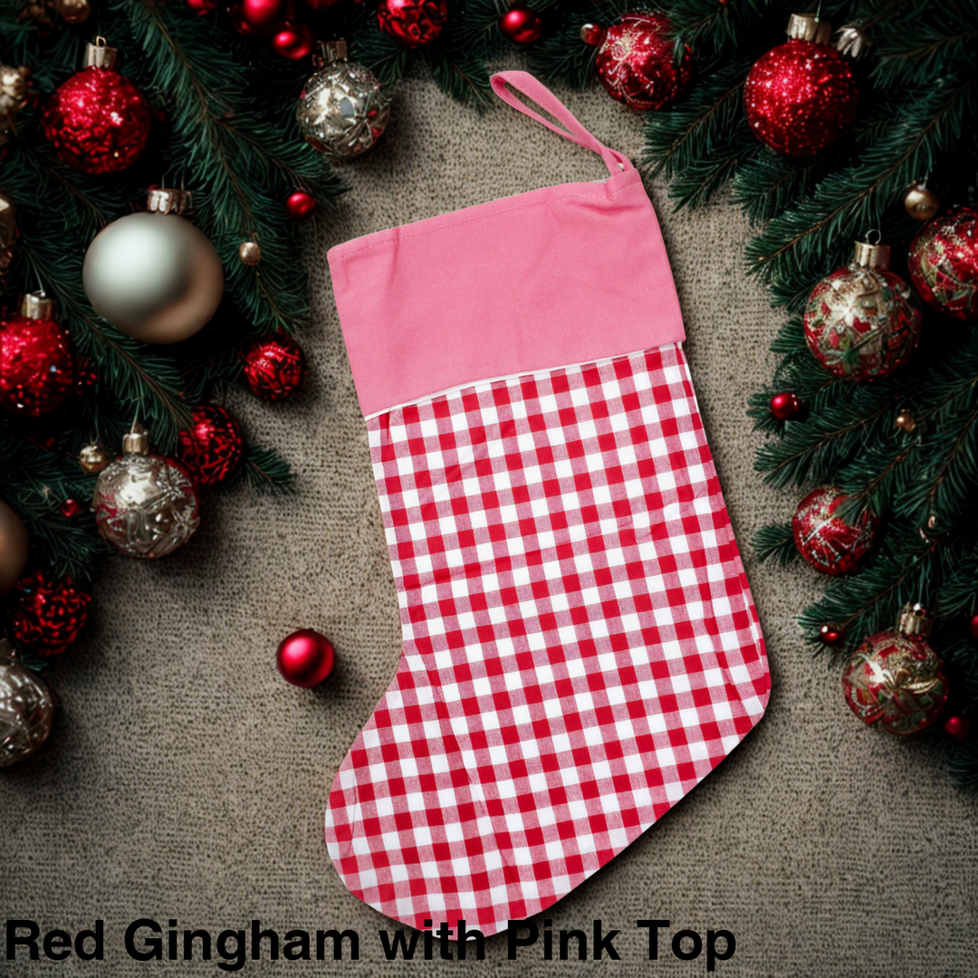 Gingham Christmas Stocking Red Gingham with Pink Top