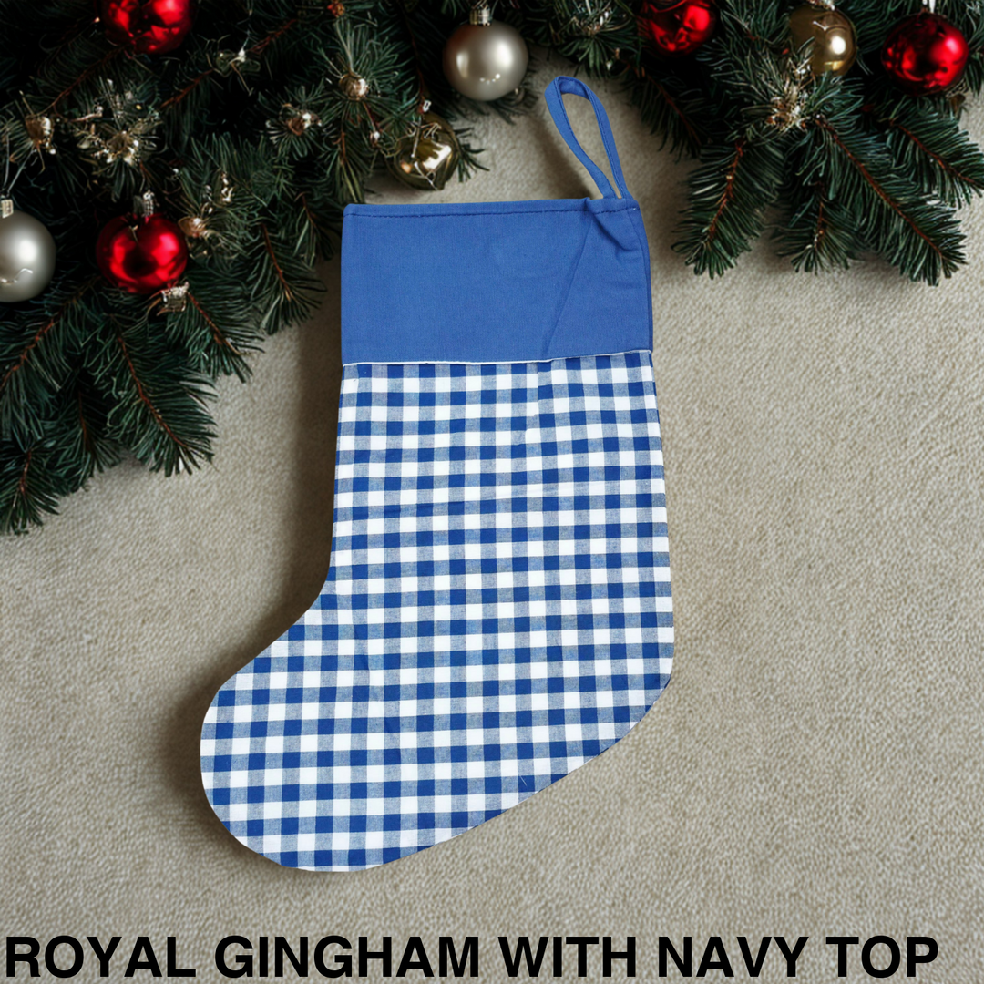 Gingham Christmas Stocking Royal Gingham with Navy Top