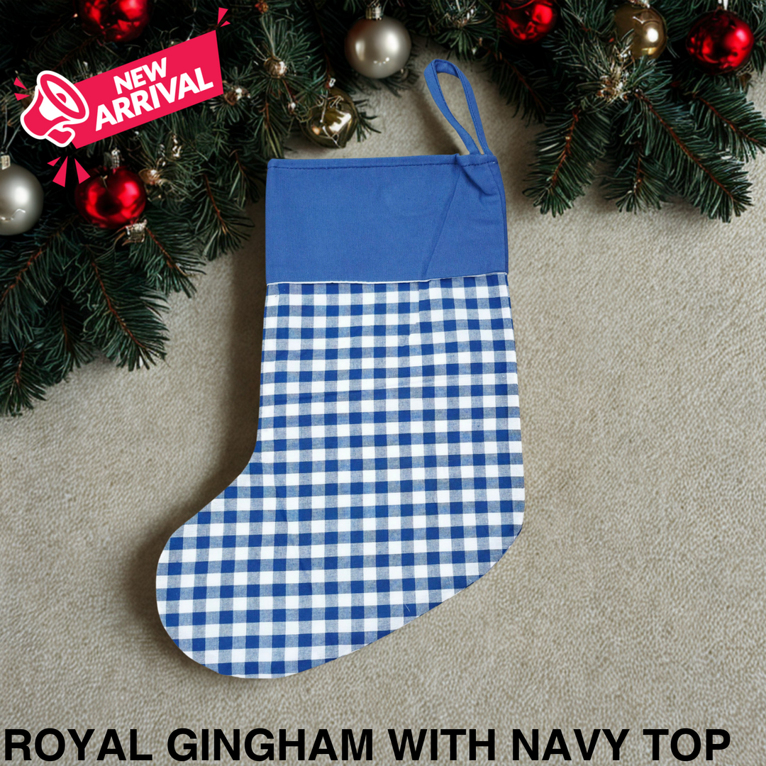 Gingham Christmas Stocking Royal Gingham with Navy Top