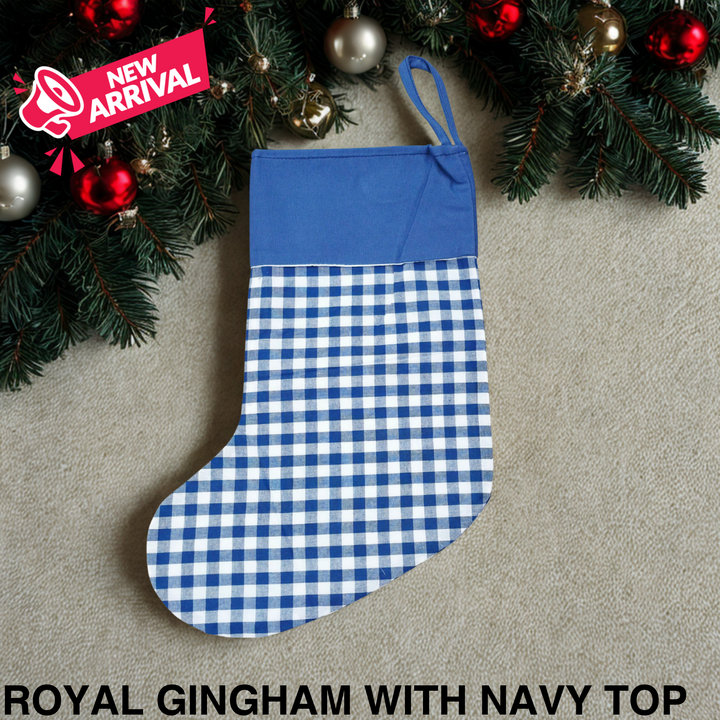 Gingham Christmas Stocking Royal Gingham with Navy Top
