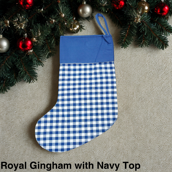 Gingham Christmas Stocking Royal Gingham with Navy Top