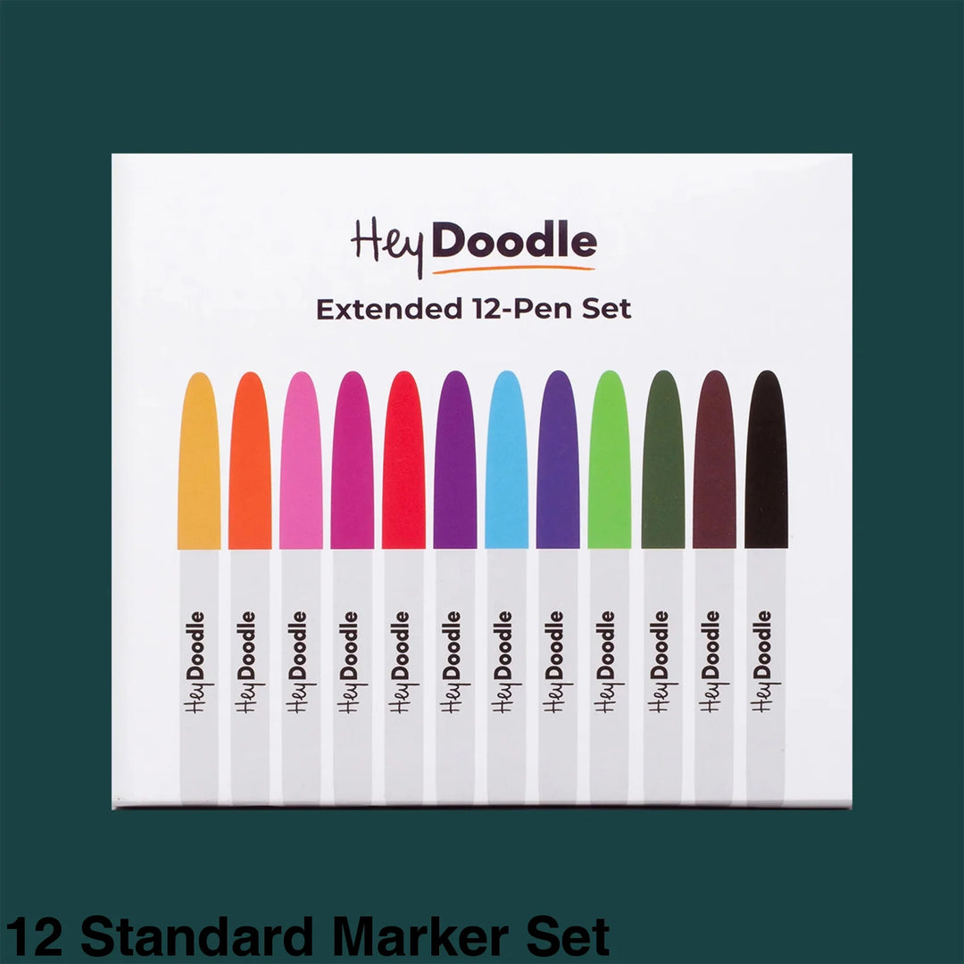 Hey Doodle Reusable Colouring-In Silicone Placemats 12 Standard Marker Set
