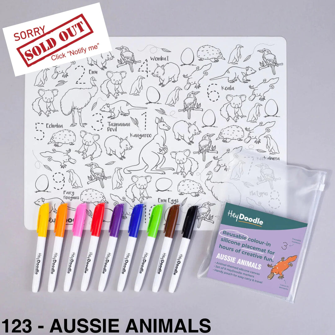 Hey Doodle Reusable Colouring-In Silicone Placemats 123 - Aussie Animals
