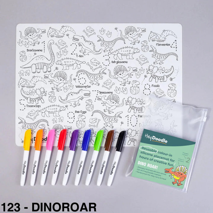 Hey Doodle Reusable Colouring-In Silicone Placemats 123 - Dinoroar