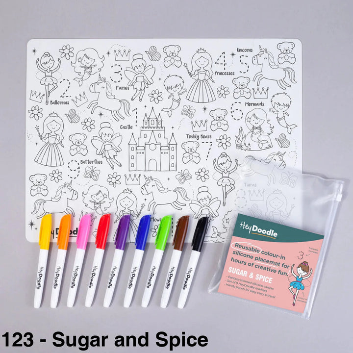 Hey Doodle Reusable Colouring-In Silicone Placemats 123 - Sugar And Spice