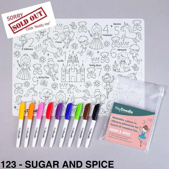 Hey Doodle Reusable Colouring-In Silicone Placemats 123 - Sugar And Spice