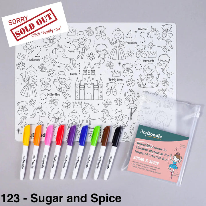 Hey Doodle Reusable Colouring-In Silicone Placemats 123 - Sugar And Spice