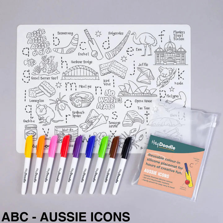 Hey Doodle Reusable Colouring-In Silicone Placemats Abc - Aussie Icons