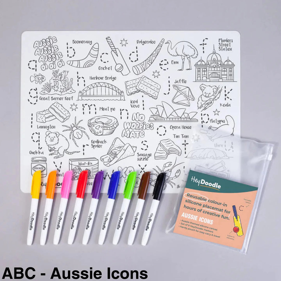 Hey Doodle Reusable Colouring-In Silicone Placemats Abc - Aussie Icons