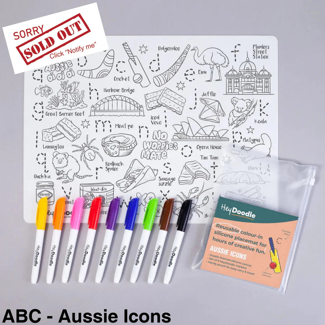 Hey Doodle Reusable Colouring-In Silicone Placemats Abc - Aussie Icons