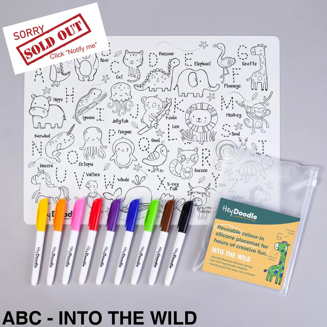 Hey Doodle Reusable Colouring-In Silicone Placemats Abc - Into The Wild