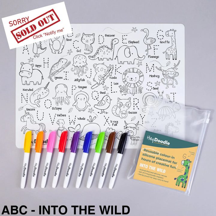 Hey Doodle Reusable Colouring-In Silicone Placemats Abc - Into The Wild