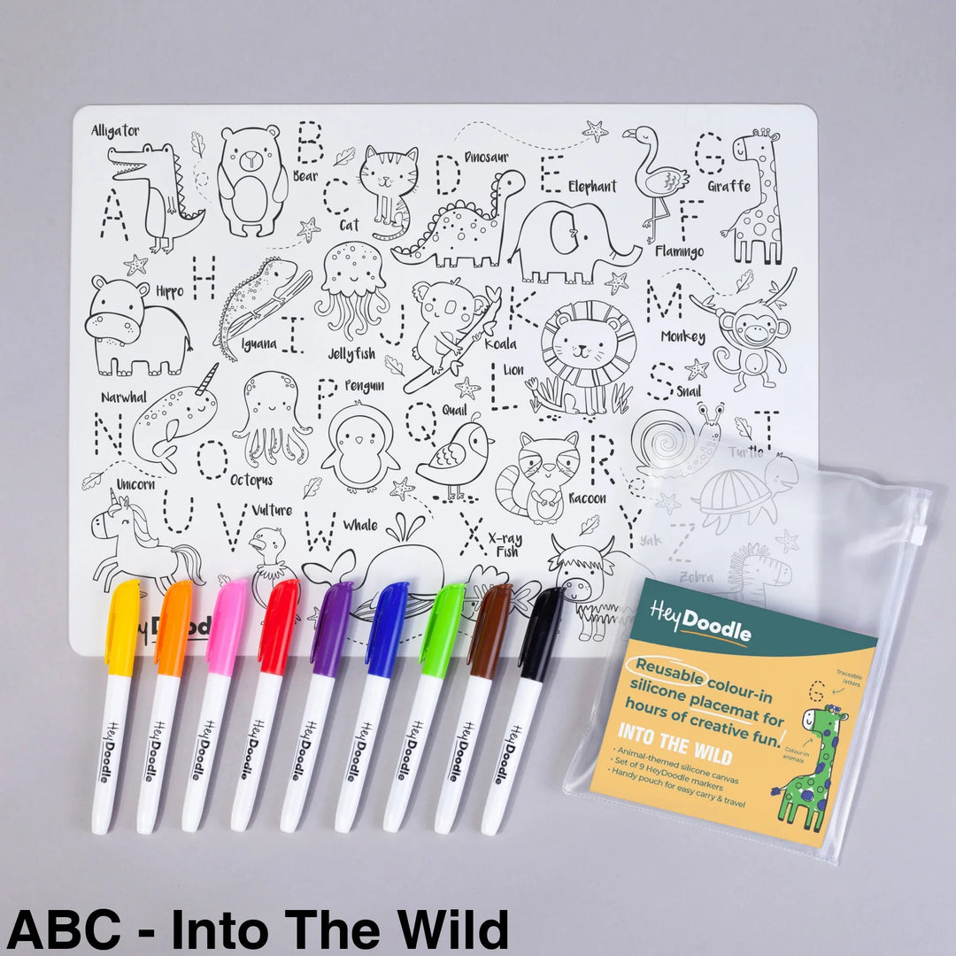 Hey Doodle Reusable Colouring-In Silicone Placemats Abc - Into The Wild