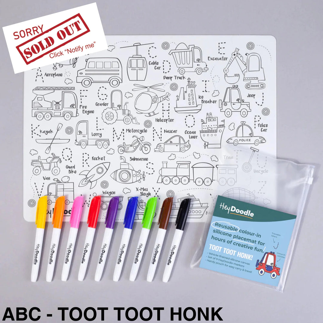 Hey Doodle Reusable Colouring-In Silicone Placemats Abc - Toot Honk
