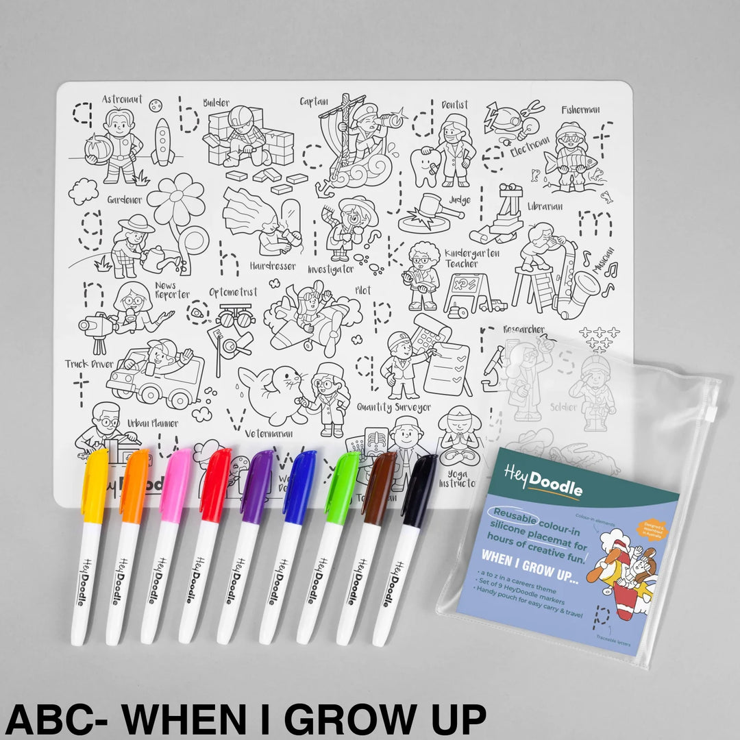 Hey Doodle Reusable Colouring-In Silicone Placemats Abc- When I Grow Up