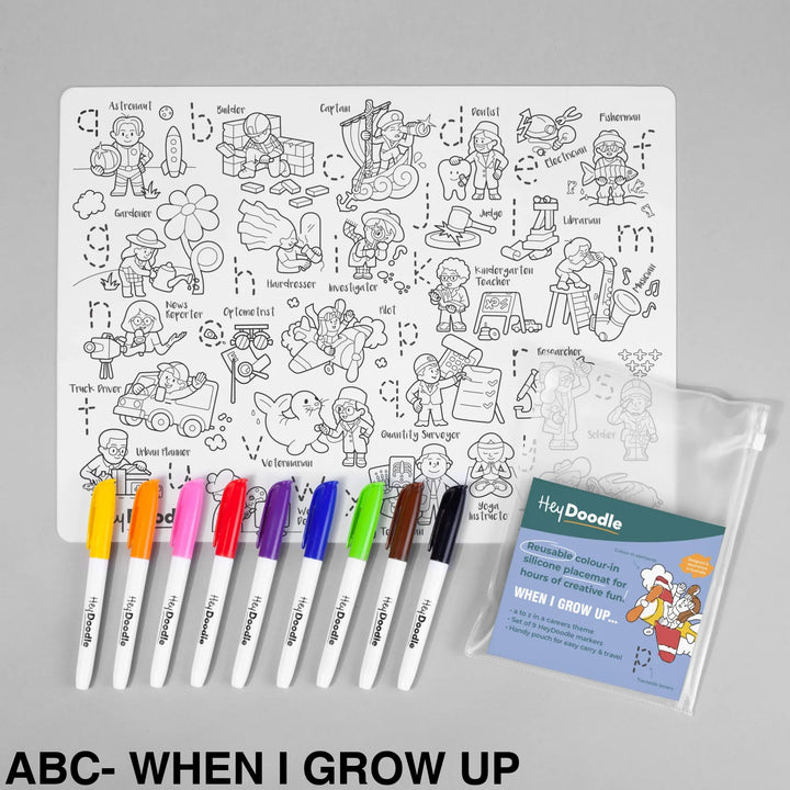 Hey Doodle Reusable Colouring-In Silicone Placemats Abc- When I Grow Up