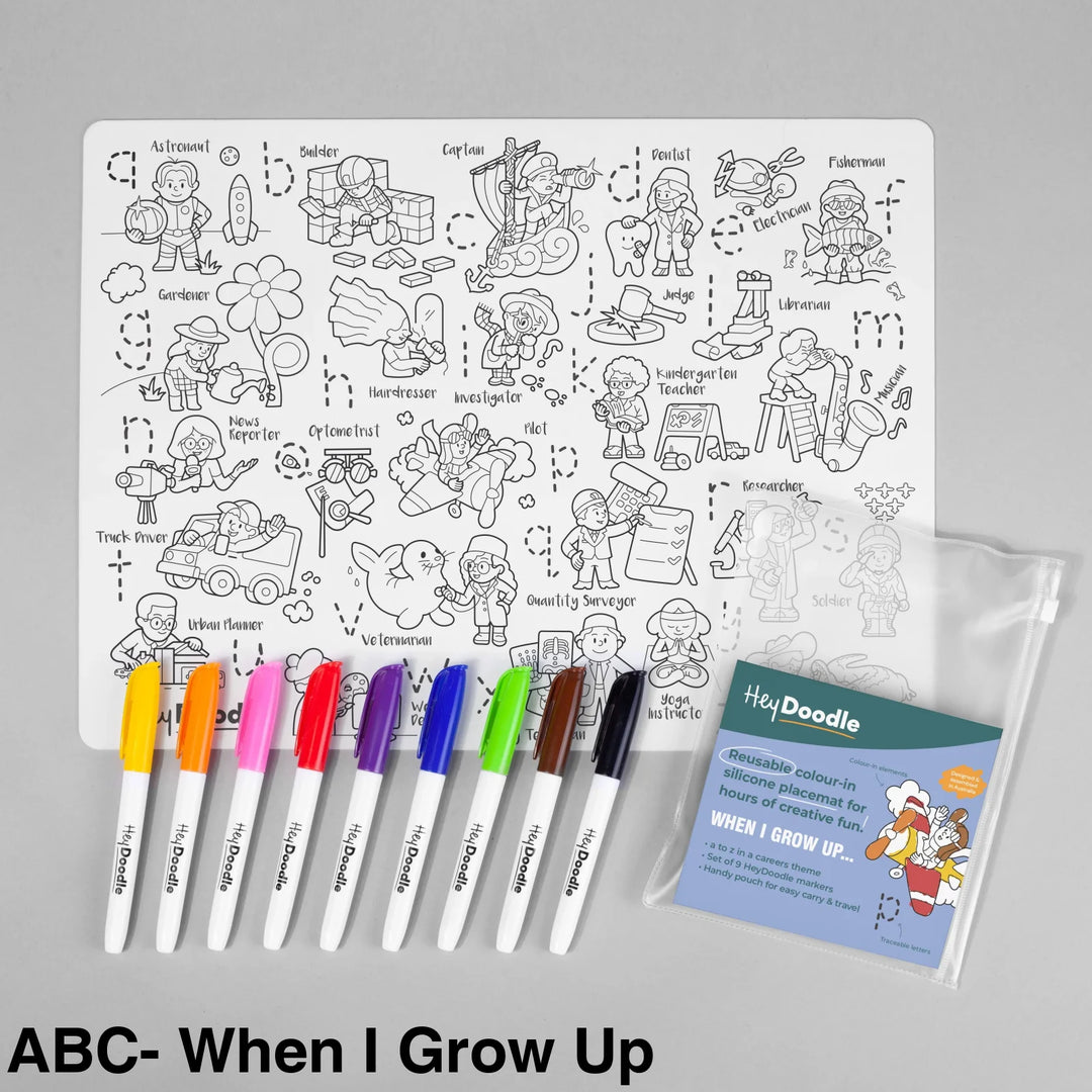 Hey Doodle Reusable Colouring-In Silicone Placemats Abc- When I Grow Up