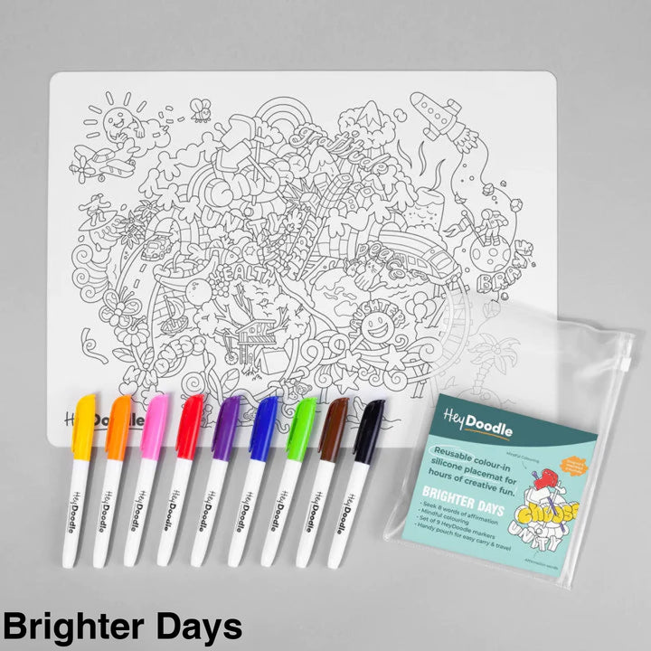 Hey Doodle Reusable Colouring-In Silicone Placemats Brighter Days