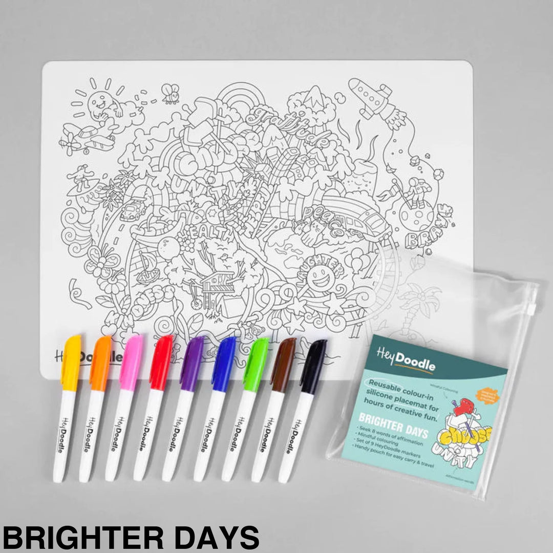 Hey Doodle Reusable Colouring-In Silicone Placemats Brighter Days