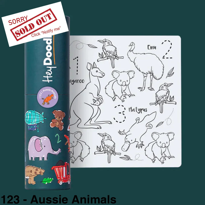 Hey Doodle Reusable Colouring - In Silicone Placemats (Mini Mat) 123 - Aussie Animals