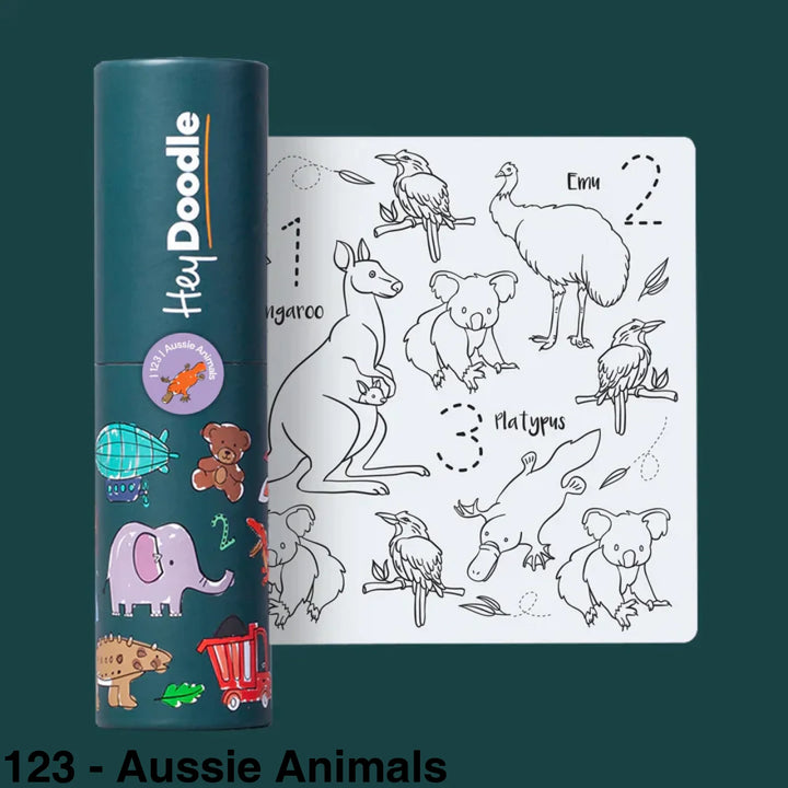 Hey Doodle Reusable Colouring - In Silicone Placemats (Mini Mat) 123 - Aussie Animals
