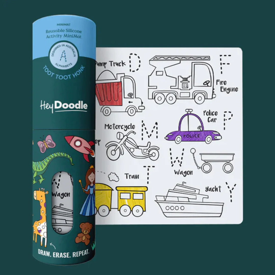 Hey Doodle Reusable Colouring-In Silicone Placemats (Mini Mat) Abc - Toot Honk