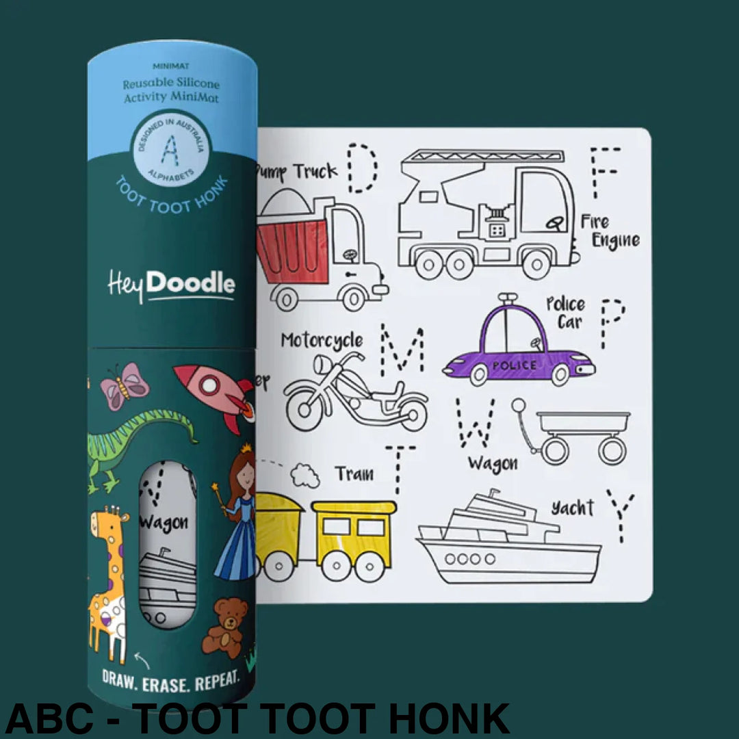Hey Doodle Reusable Colouring-In Silicone Placemats (Mini Mat) Abc - Toot Honk