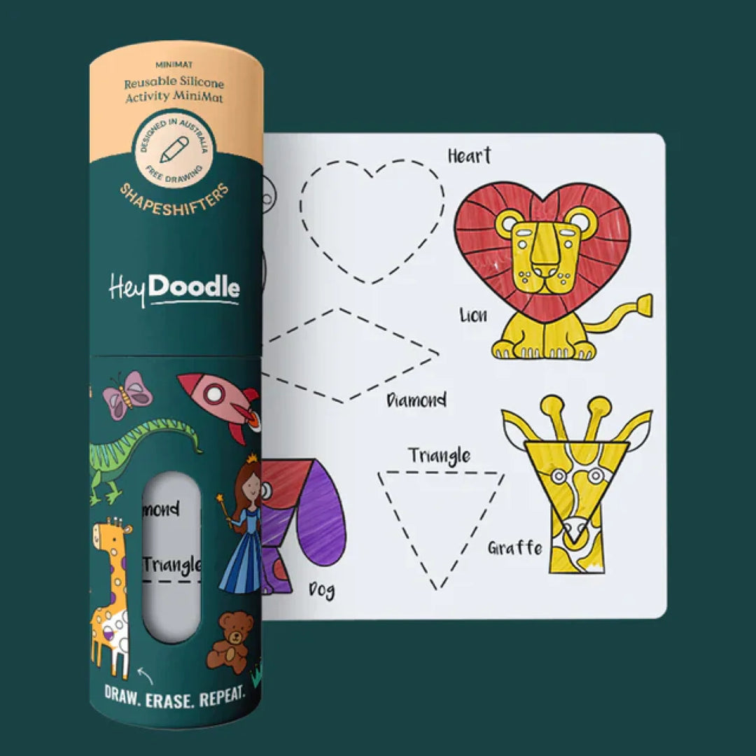 Hey Doodle Reusable Colouring-In Silicone Placemats (Mini Mat) Shape Shifters