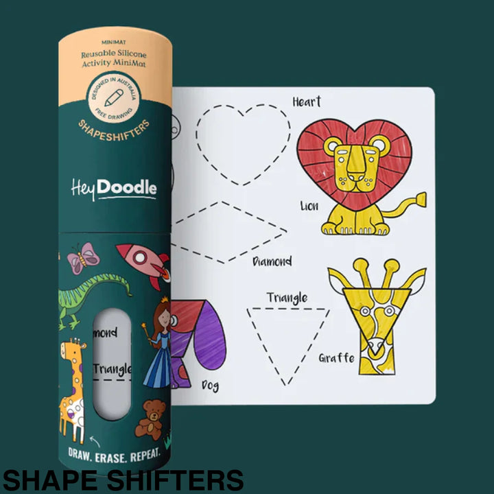 Hey Doodle Reusable Colouring-In Silicone Placemats (Mini Mat) Shape Shifters