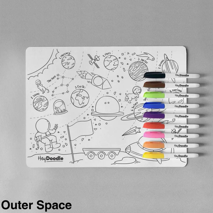 Hey Doodle Reusable Colouring-In Silicone Placemats Outer Space