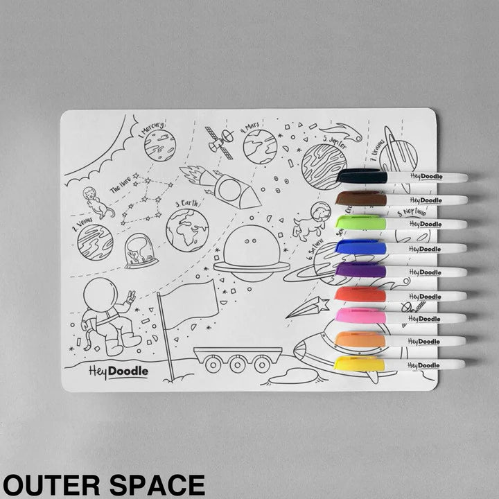 Hey Doodle Reusable Colouring-In Silicone Placemats Outer Space