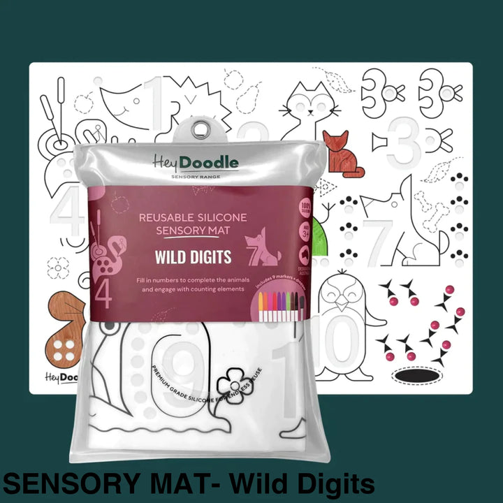 Hey Doodle Reusable Sensory Mat Mat - Wild Digits