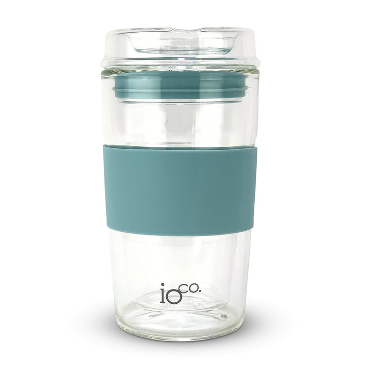 Ioco 12Oz Reusable Glass Coffee Travel Cup Ocean Blue