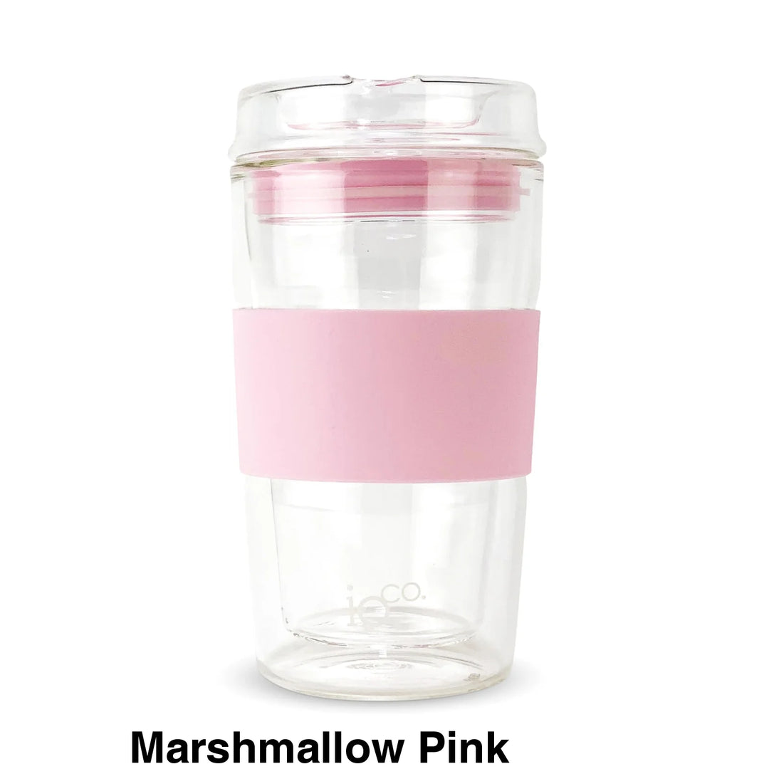 Ioco 12Oz Reusable Glass Coffee Travel Cup Marshmallow Pink