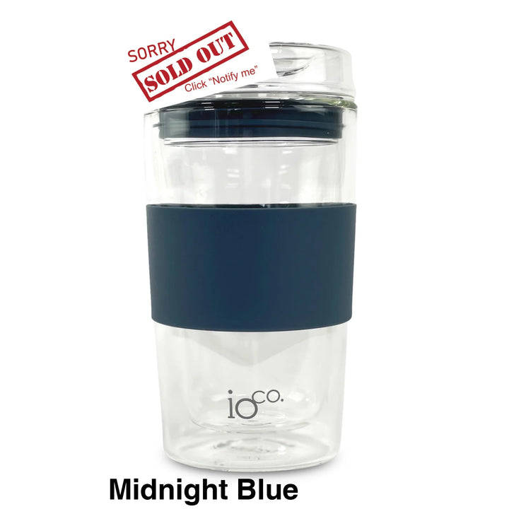 Ioco 12Oz Reusable Glass Coffee Travel Cup Midnight Blue