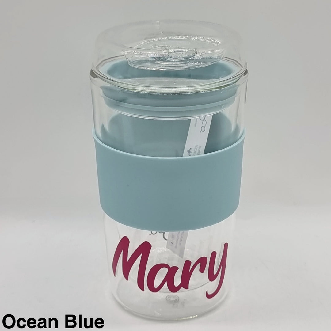 Ioco 12Oz Reusable Glass Coffee Travel Cup Ocean Blue
