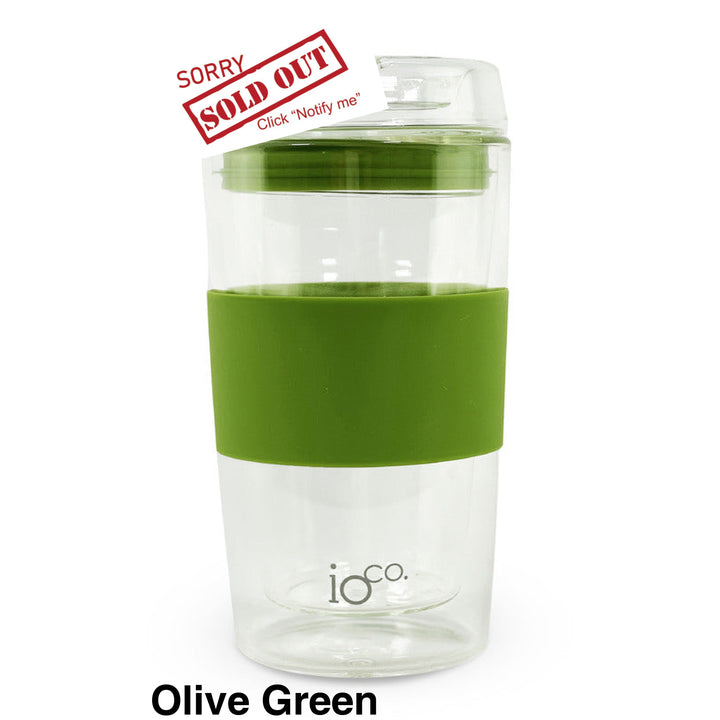Ioco 12Oz Reusable Glass Coffee Travel Cup Olive Green