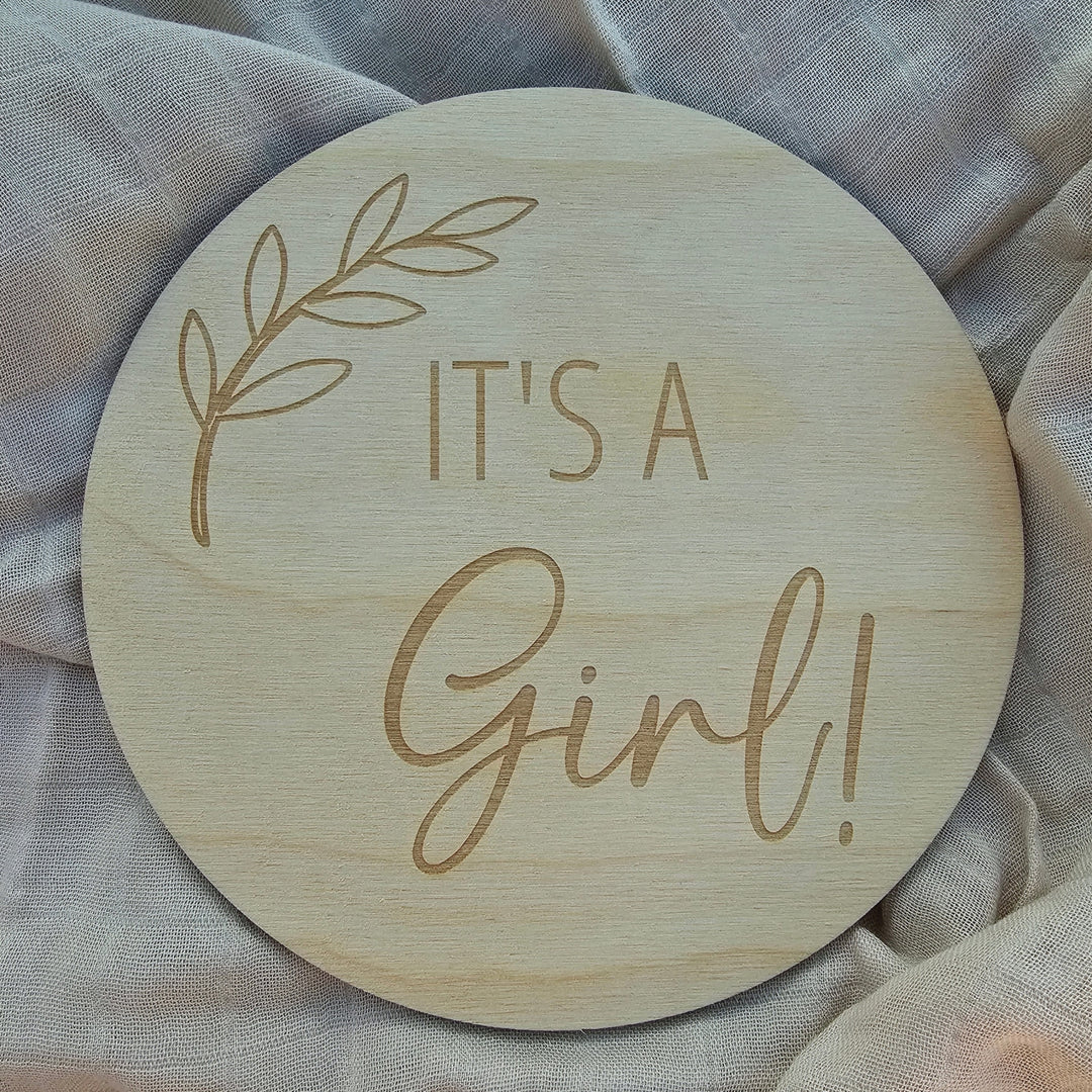 Its A Girl Engraved Disk - Leaf