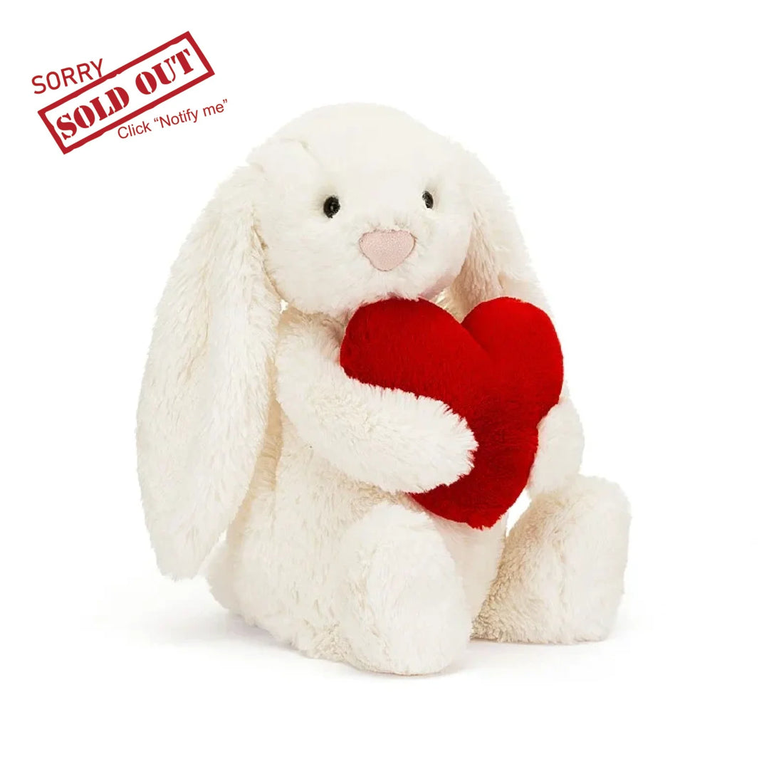 Jellycat Bashful Cream Bunny With Red Heart Medium