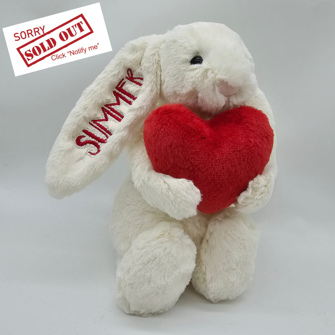 Jellycat Bashful Bunny Medium - Cream With Red Heart