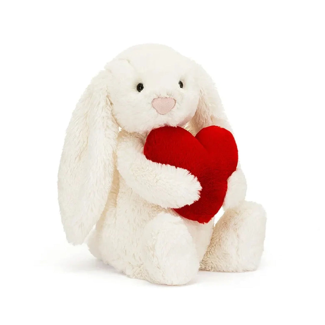 Jellycat Bashful Bunny Medium Cream Bunny with Red Heart Tazmyrtle Designs