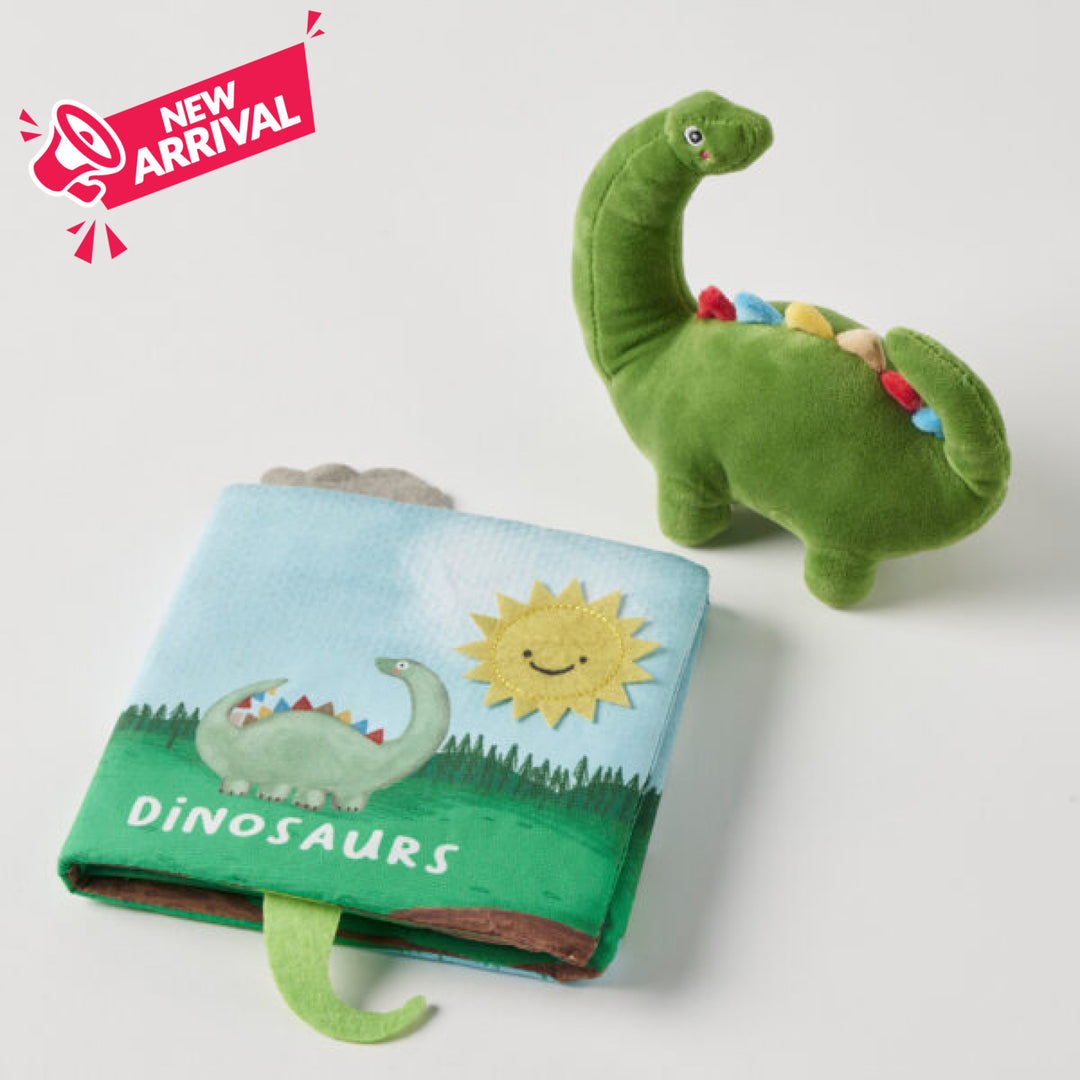 Jiggle and Giggle Activity Fabric Book & Toy set Dinosaur