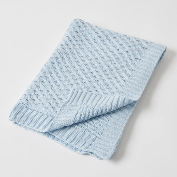 Jiggle And Giggle Basket Weave Knit Blanket Blue
