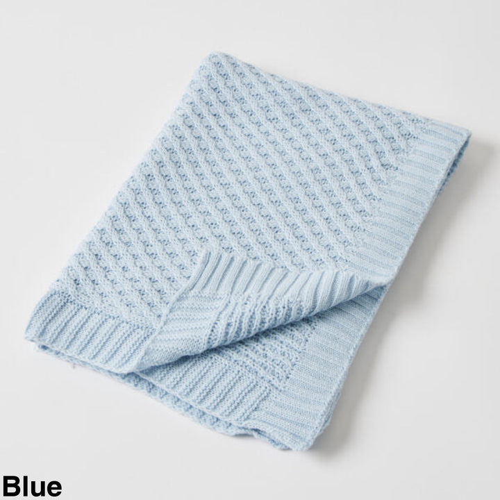 Jiggle And Giggle Basket Weave Knit Blanket Blue